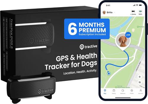 Tractive Smart Dog GPS Tracker with 6 Month Subscription | Live Pet Tracker with Virtual Fence | Vital Signs Monitoring of Heart &amp; Respiratory Rate | Bark Monitoring | Dog Collar Attachment (Black)
