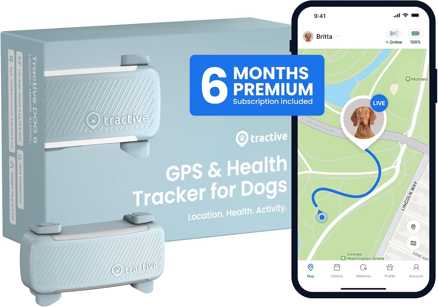 Molly&amp;Cody Smart Dog &amp; Cat GPS Tracker, 4 Smart Modes Real-Time Pet Tracker with Custom Virtual Fence IP67 Waterproof Location History &amp; 365-Day Health Data Monitoring, Subscription Required