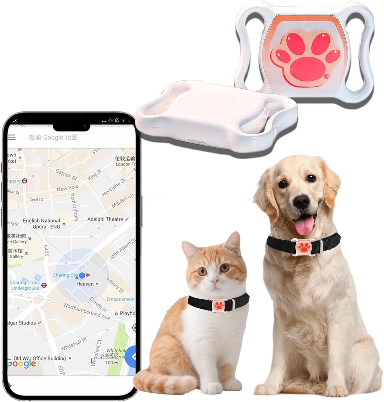 2-in-1 GPS Tracker for Cats: Smart Pet Collar with Real-Time Tracking, No Monthly Fee or Subscription, Waterproof, Anti-Lost, 365-Day Long Battery Life GPS Tracker Cat Collar