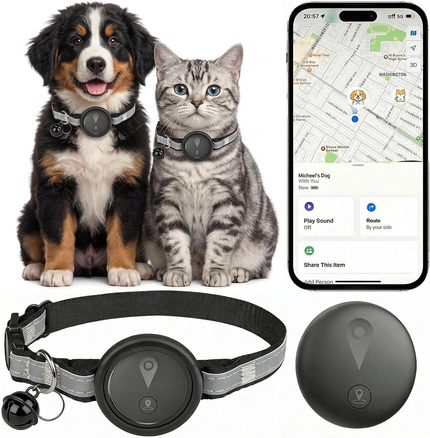 GPS Pet Tracker for Dogs & Cats, Smart Collar with Real-Time Location